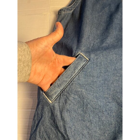 Womens Essentials Denim Sleeveless Jumper Dress V-Neck With Pockets L 100% Cotto - Picture 6 of 11